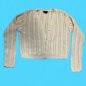 Art class ivory pointelle knit cropped cardigan